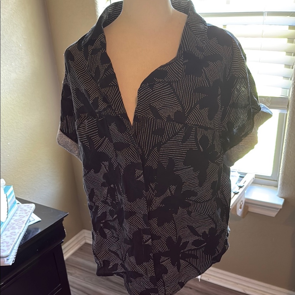 Black and Gray Floral Blouse